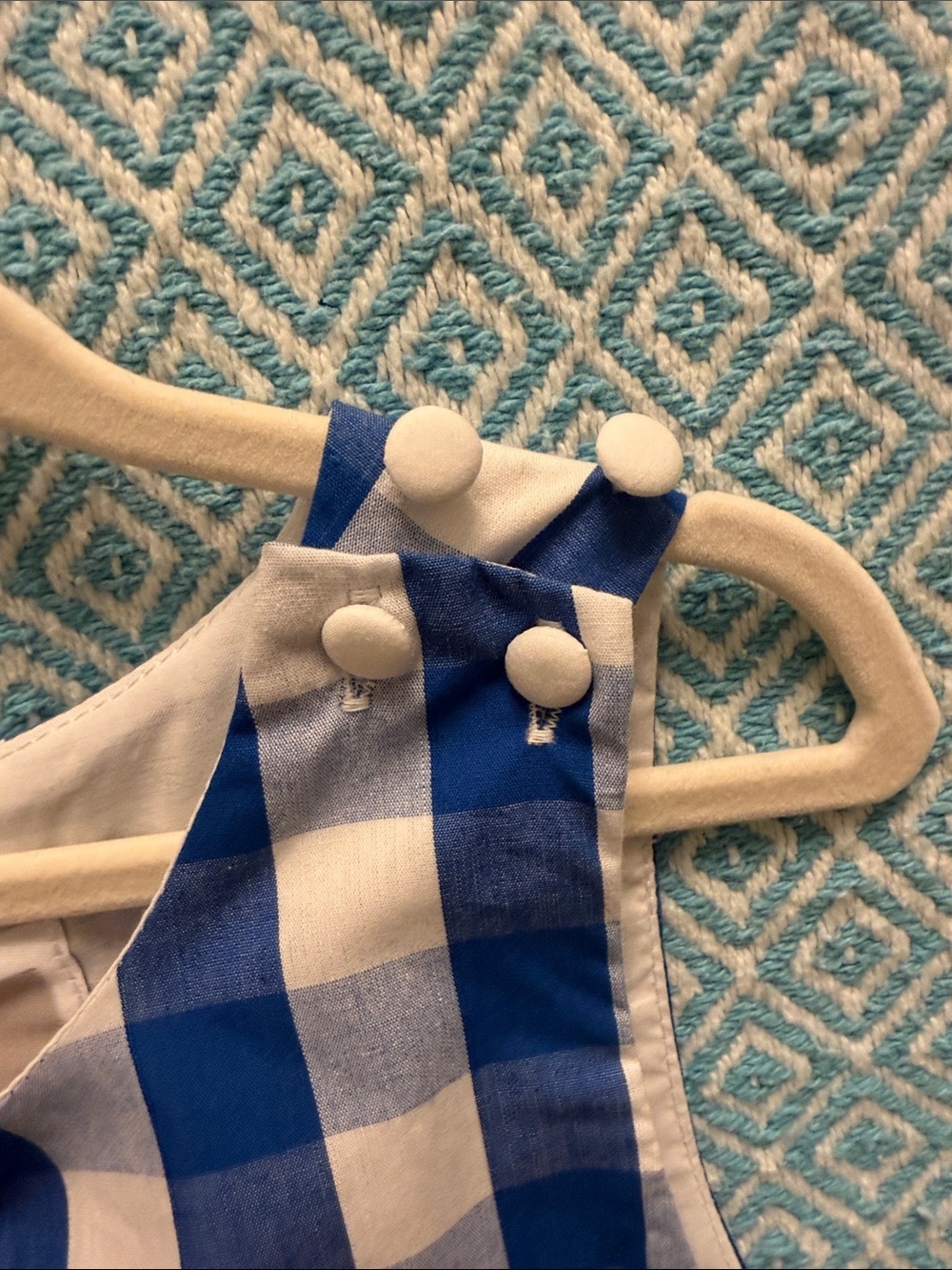 Lil Cactus Blue and White Gingham Kids Overalls - Picture 2 of 5